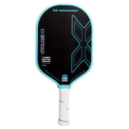 Vợt Pickleball Arronax C1 16mm với công nghệ Carbon Traction Surface, màu đen và xanh lam, phù hợp cho người chơi Pickleball trung bình